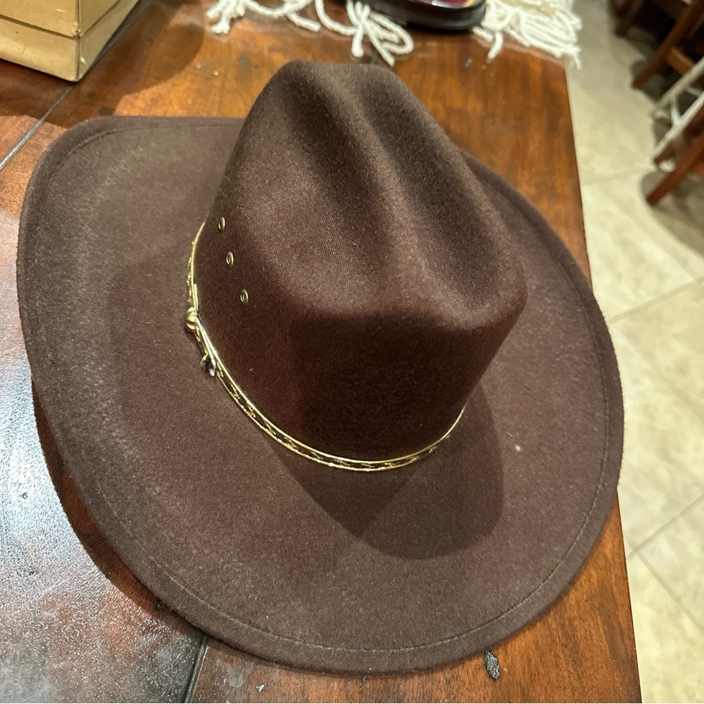 Western express inc western cowboy hat unisex s/ m brown felt gold hardware